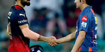 میچ کے بعد کوہلی، گمبھیر آمنے سامنے، 100 فیصد میچ فیس کا جرمانہ